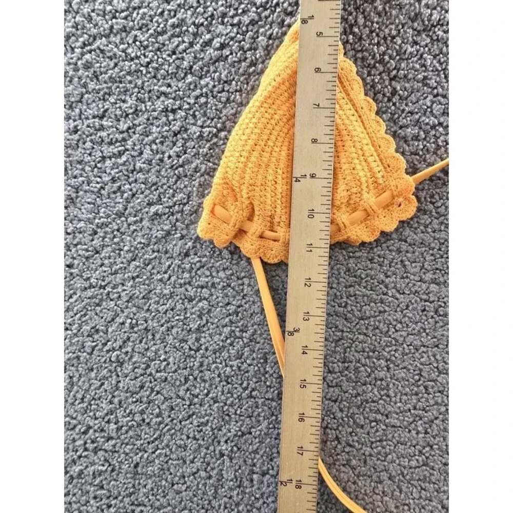 Salt + Cove Crochet Halter Triangle Bikini Juniors' L Tangerine Zing Back Tie